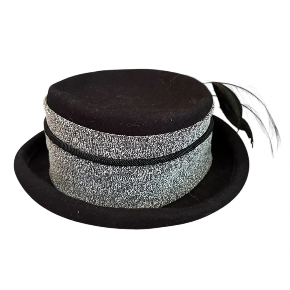 Mr. D vintage Stylish Black and Gray Hat with Feather Accent